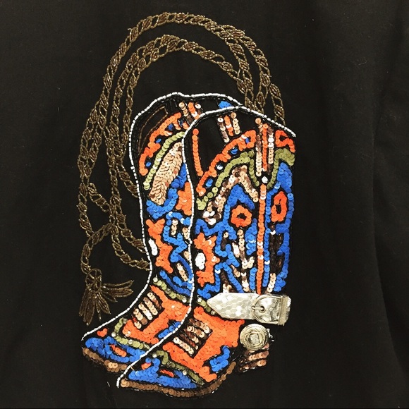 Vintage sequin cowgirl cowboy boot tapestry jacket - Picture 3 of 6